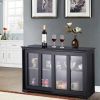 Black Sideboard Buffet Dining Storage Cabinet with 2 Glass Sliding Doors