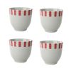 4Pcs Japanese Style Red Short Stripe Ceramic Teacups Small Straight Wine Glass 150ML