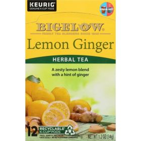 Bigelow Lemon Ginger Herbal Tea Pods – Caffeine-Free, 12 K-Cups for Keurig Brewers