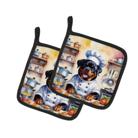 Rottweiler The Chef Pair of Pot Holders Kitchen Heat Resistant Pot Holders Sets Oven Hot Pads for Cooking Baking BBQ, 7 1/2 x 7 1/2
