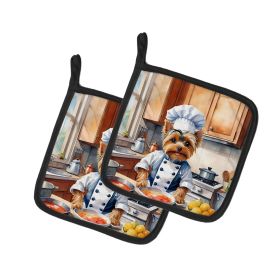 Yorkie Yorkshire Terrier The Chef Pair of Pot Holders Kitchen Heat Resistant Pot Holders Sets Oven Hot Pads for Cooking Baking BBQ, 7 1/2 x 7 1/2