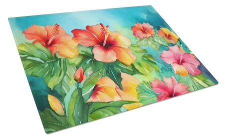 NEW Hawaii Hawaiian Hibiscus in Watercolor Glass Cutting Board Decorative Tempered Glass Kitchen Cutting and Serving Board Large Size Chopping Board