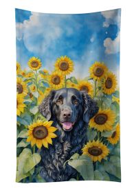 Curly-Coated Retriever in Sunflowers Kitchen Towel Dish Cloths Guest Hand Towel Decorative Bathroom Towel for Face,Tea, Dishcloth, Kitchen and Bath