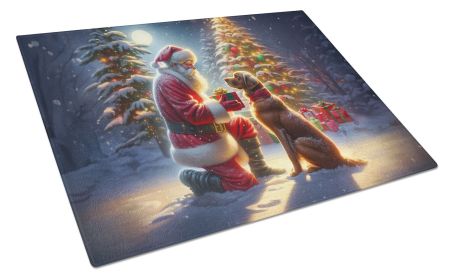 Chesapeake Bay Retriever and Santa Claus Glass Cutting Board Decorative Tempered Glass Kitchen Cutting and Serving Board Large Size Chopping Board