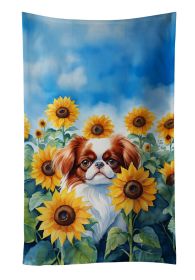 Japanese Chin in Sunflowers Kitchen Towel Dish Cloths Guest Hand Towel Decorative Bathroom Towel for Face,Tea, Dishcloth, Kitchen and Bath