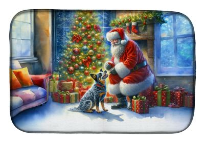 Australian Cattle Dog and Santa Claus Dish Drying Mat Absorbent Dish Drying Mat Pad for Kitchen Counter Dish Drainer Mat for Countertop, 14 x 21"