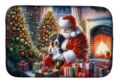 Greater Swiss Mountain Dog and Santa Claus Dish Drying Mat Absorbent Dish Drying Mat Pad for Kitchen Counter Dish Drainer Mat for Countertop, 14 x 21"