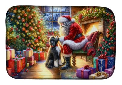 Portuguese Water Dog and Santa Claus Dish Drying Mat Absorbent Dish Drying Mat Pad for Kitchen Counter Dish Drainer Mat for Countertop, 14 x 21"