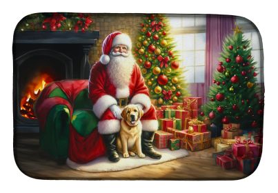 Labrador Retriever and Santa Claus Dish Drying Mat Absorbent Dish Drying Mat Pad for Kitchen Counter Dish Drainer Mat for Countertop, 14 x 21"