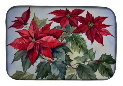 Christmas Poinsettias Dish Drying Mat Absorbent Dish Drying Mat Pad for Kitchen Counter Dish Drainer Mat for Countertop, 14 x 21", Multicolor