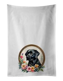 Black Labrador Retriever and Flowers Kitchen Towel Set of 2 White Dish Towels Decorative Bathroom Hand towel for Hand, Face, Hair, Yoga, Tea