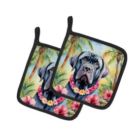 Neapolitan Mastiff Luau Pair of Pot Holders Kitchen Heat Resistant Pot Holders Sets Oven Hot Pads for Cooking Baking BBQ, 7 1/2 x 7 1/2