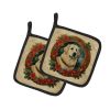 Great Pyrenees Christmas Flowers Pair of Pot Holders Kitchen Heat Resistant Pot Holders Sets Oven Hot Pads for Cooking Baking BBQ, 7 1/2 x 7 1/2