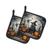 Witch Spooky Halloween Pair of Pot Holders Kitchen Heat Resistant Pot Holders Sets Oven Hot Pads for Cooking Baking BBQ, 7 1/2 x 7 1/2