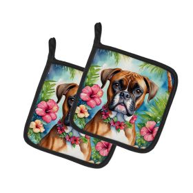 Boxer Luau Pair of Pot Holders Kitchen Heat Resistant Pot Holders Sets Oven Hot Pads for Cooking Baking BBQ, 7 1/2 x 7 1/2
