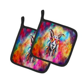 NEW Hippie Animal Goat Pair of Pot Holders Kitchen Heat Resistant Pot Holders Sets Oven Hot Pads for Cooking Baking BBQ, 7 1/2 x 7 1/2