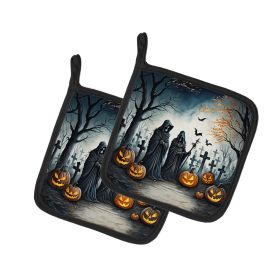 The Grim Reaper Spooky Halloween Pair of Pot Holders Kitchen Heat Resistant Pot Holders Sets Oven Hot Pads for Cooking Baking BBQ, 7 1/2 x 7 1/2