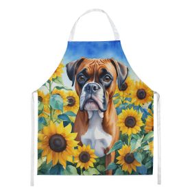 Boxer in Sunflowers Apron Cooking Kitchen Server Baking Crafts Gardening for Adult Women Men, Unisex, Large, Multicolor