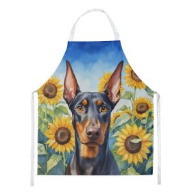Doberman Pinscher in Sunflowers Apron Cooking Kitchen Server Baking Crafts Gardening for Adult Women Men, Unisex, Large, Multicolor