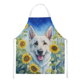 White German Shepherd in Sunflowers Apron Cooking Kitchen Server Baking Crafts Gardening for Adult Women Men, Unisex, Large, Multicolor