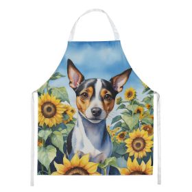 Rat Terrier in Sunflowers Apron Cooking Kitchen Server Baking Crafts Gardening for Adult Women Men, Unisex, Large, Multicolor
