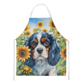 Cavalier Spaniel in Sunflowers Apron Cooking Kitchen Server Baking Crafts Gardening for Adult Women Men, Unisex, Large, Multicolor