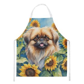 Pekingese in Sunflowers Apron Cooking Kitchen Server Baking Crafts Gardening for Adult Women Men, Unisex, Large, Multicolor