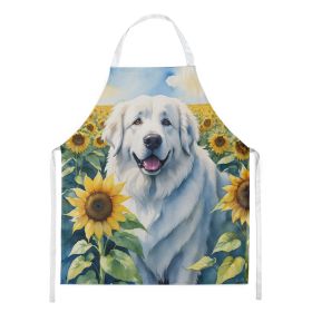 Great Pyrenees in Sunflowers Apron Cooking Kitchen Server Baking Crafts Gardening for Adult Women Men, Unisex, Large, Multicolor