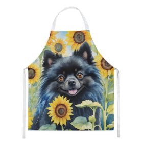 Pomeranian in Sunflowers Apron Cooking Kitchen Server Baking Crafts Gardening for Adult Women Men, Unisex, Large, Multicolor