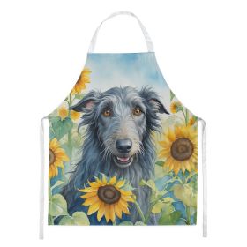 Scottish Deerhound in Sunflowers Apron Cooking Kitchen Server Baking Crafts Gardening for Adult Women Men, Unisex, Large, Multicolor