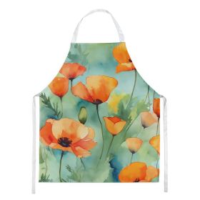 NEW California California Poppies in Watercolor Apron Cooking Kitchen Server Baking Crafts Gardening for Adult Women Men, Unisex, Large, Multicolor