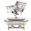 4 Qt 2 Pack Rectangle Chafing Dish Buffet Set Half Size Pan Stainless Steel Gold