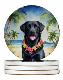 Black Labrador Retriever Luau Large Sandstone Coasters Pack of 4 Absorbent Round Coasters Decor Gifts for Men or Women, 4 in, Multicolor