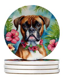 Boxer Luau Large Sandstone Coasters Pack of 4 Absorbent Round Coasters Decor Gifts for Men or Women, 4 in, Multicolor