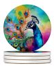 Hippie Animal Peacock Large Sandstone Coasters Pack of 4 Absorbent Round Coasters Decor Gifts for Men or Women, 4 in, Multicolor