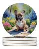 French Bulldog Spring Path Large Sandstone Coasters Pack of 4 Absorbent Round Coasters Decor Gifts for Men or Women, 4 in, Multicolor