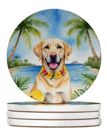 Yellow Labrador Retriever Luau Large Sandstone Coasters Pack of 4 Absorbent Round Coasters Decor Gifts for Men or Women, 4 in, Multicolor