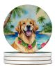Golden Retriever Luau Large Sandstone Coasters Pack of 4 Absorbent Round Coasters Decor Gifts for Men or Women, 4 in, Multicolor