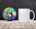 Hippie Animal Peacock Large Sandstone Coasters Pack of 4 Absorbent Round Coasters Decor Gifts for Men or Women, 4 in, Multicolor