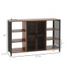 HOMCOM LED Wine Cabinet, Rustic Brown with Charging Station, Glass Holders & Open Shelves