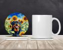Rottweiler in Sunflowers Large Sandstone Coasters Pack of 4 Absorbent Round Coasters Decor Gifts for Men or Women, 4 in, Multicolor