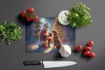 Chesapeake Bay Retriever and Santa Claus Glass Cutting Board Decorative Tempered Glass Kitchen Cutting and Serving Board Large Size Chopping Board