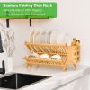 Foldable Two Tier Bamboo Dish Drying Rack - Foldable Space Saving Drainer with Utensil Holder High Quality Kitchen Countertop Organizer for Small Spac