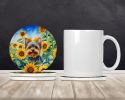 Yorkshire Terrier in Sunflowers Large Sandstone Coasters Pack of 4 Absorbent Round Coasters Decor Gifts for Men or Women, 4 in, Multicolor