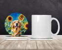 Golden Retriever in Sunflowers Large Sandstone Coasters Pack of 4 Absorbent Round Coasters Decor Gifts for Men or Women, 4 in, Multicolor