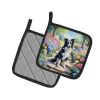 Border Collie Spring Path Pair of Pot Holders Kitchen Heat Resistant Pot Holders Sets Oven Hot Pads for Cooking Baking BBQ, 7 1/2 x 7 1/2