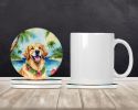 Golden Retriever Luau Large Sandstone Coasters Pack of 4 Absorbent Round Coasters Decor Gifts for Men or Women, 4 in, Multicolor