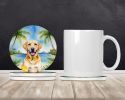 Yellow Labrador Retriever Luau Large Sandstone Coasters Pack of 4 Absorbent Round Coasters Decor Gifts for Men or Women, 4 in, Multicolor