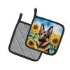 German Shepherd in Sunflowers Pair of Pot Holders Kitchen Heat Resistant Pot Holders Sets Oven Hot Pads for Cooking Baking BBQ, 7 1/2 x 7 1/2