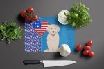 Cream Golden Retriever USA American Glass Cutting Board Decorative Tempered Glass Kitchen Cutting and Serving Board Large Size Chopping Board